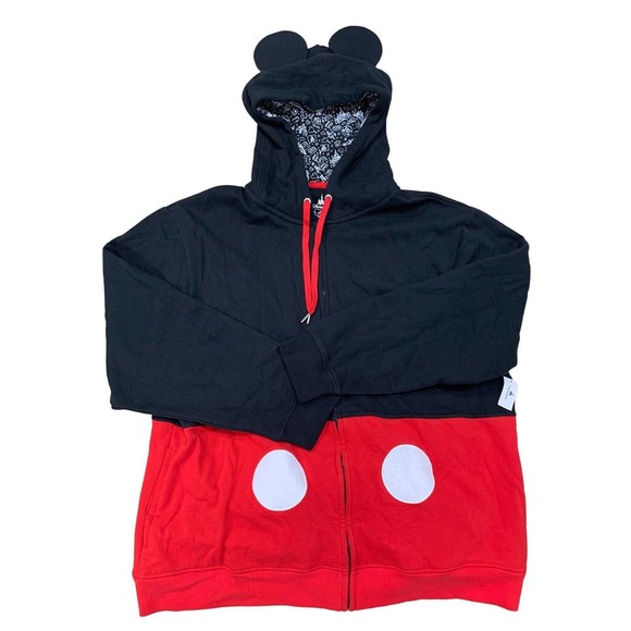 Disney Other - Disney Parks Mickey Mouse Zip Hoodie Adult Size XXL Black Red Cosplay Ears NWT